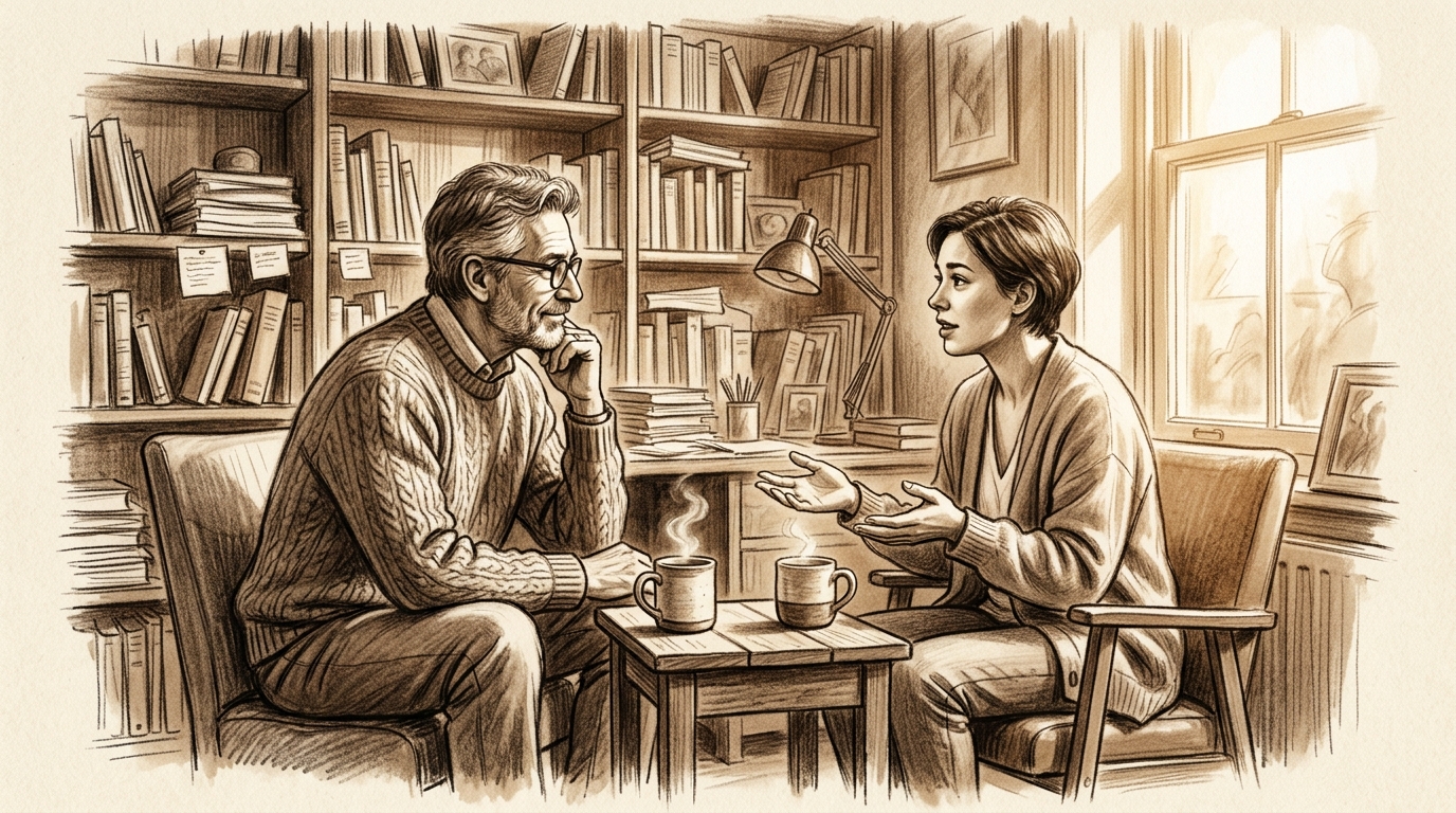 침묵 뒤의 솔직한 속마음을 꺼내놓는 진솔한 대화와 심리적 안전감 에디토리얼 클래식 스케치